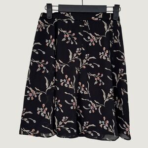 The Limited Black Floral Print A Line Midi Skirt Sz 2 Women's Sheer Overlay Y2K